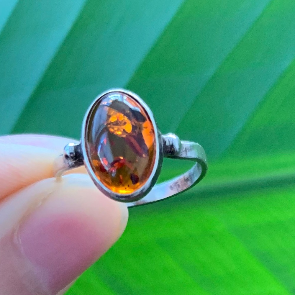 Amber and Silver Ring